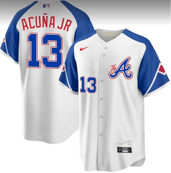 Youth Atlanta Braves #13 Ronald Acuña Jr. White 2023 City Connect With Patch Stitched Baseball Jersey